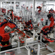 Robots on the Tesla Model S production line at Tesla’s Fremont, California production facility, 2012.